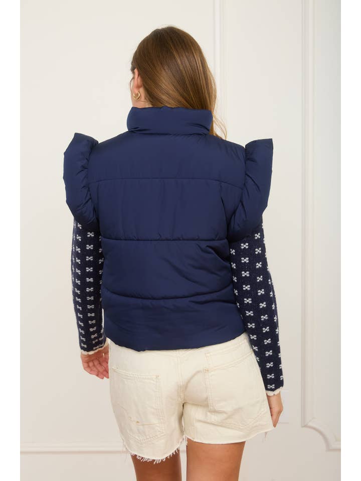 MINE - Vente Veste sans manches – femme - GILET MATELASSÉ À FERMETURE ÉCLAIR AVEC DÉTAIL NŒUD ET MANCHES VOLANTES19