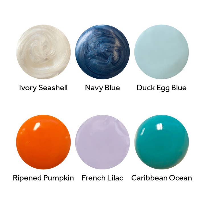 Tonic Studios - Wholesale Craft Supplies - Nuvo Crystal Drops – 6-Colour Bundle (Navy Blue, Ripened Pumpkin, Caribbean Ocean, Ivory Seashell, Duck Egg Blue, French Lilac)1