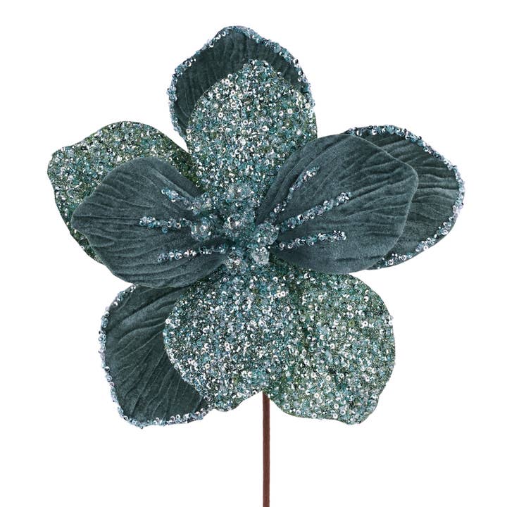 17"L X 9.5"Dia Sequin Magnolia Pick Smoke Blue XS765553 for wholesale by DecoExchange