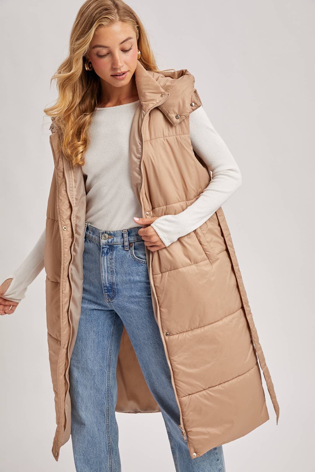 Bluivy – wholesale Väst - Dam – LÅNG LINJE BÄLTE PUFFER HUVA VÄST14