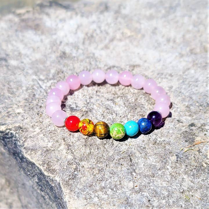 Bracelet Chakra 7 Quartz Rose pour la vente par Most Radiant Beads LLC