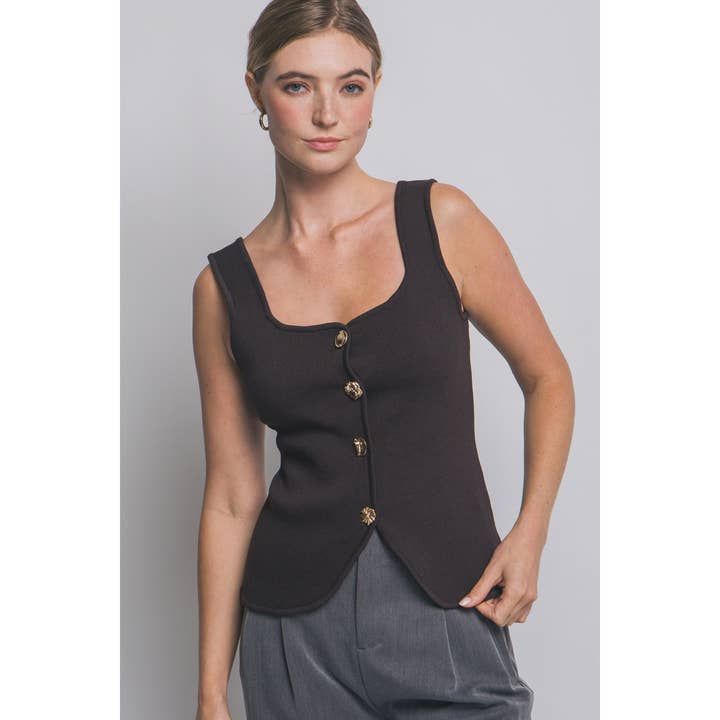 Gilet senza maniche in maglia con bottoni dorati per la vendita all'ingrosso da parte di HiteJeans