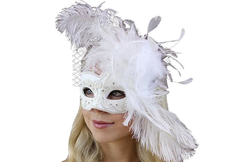 KBW Global Corp. - Venta al por mayor Disfraz - Unisex - Máscara de Mascarada de Pluma Blanca