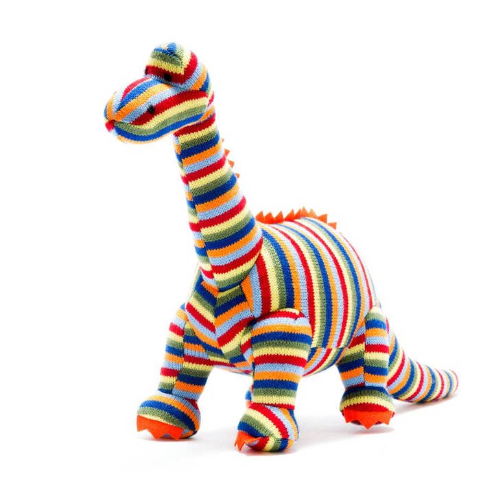 Knitted Stripe Diplodocus Dinosaur Soft Toy Teddy for wholesale by Best Years Ltd