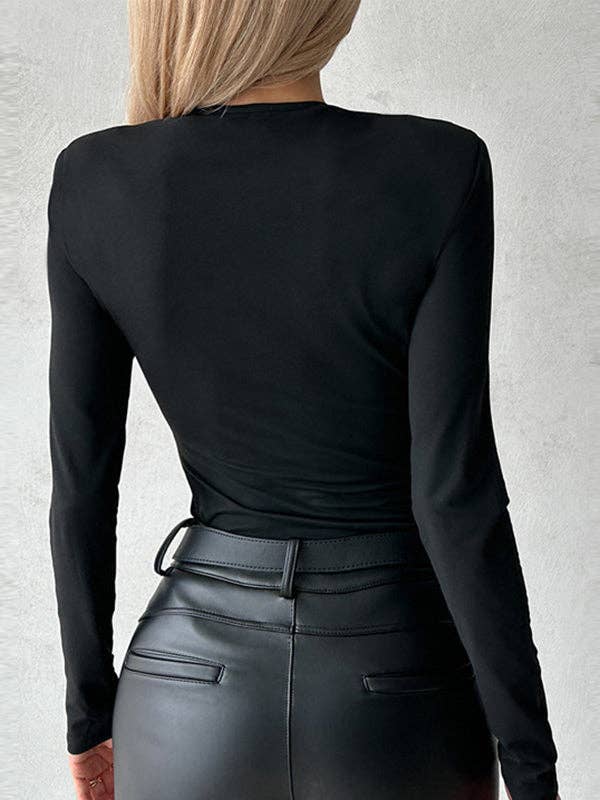 NERO Magliette a Maniche Lunghe Aderenti con Catene e Scollo a V in vendita all'ingrosso su Faire4