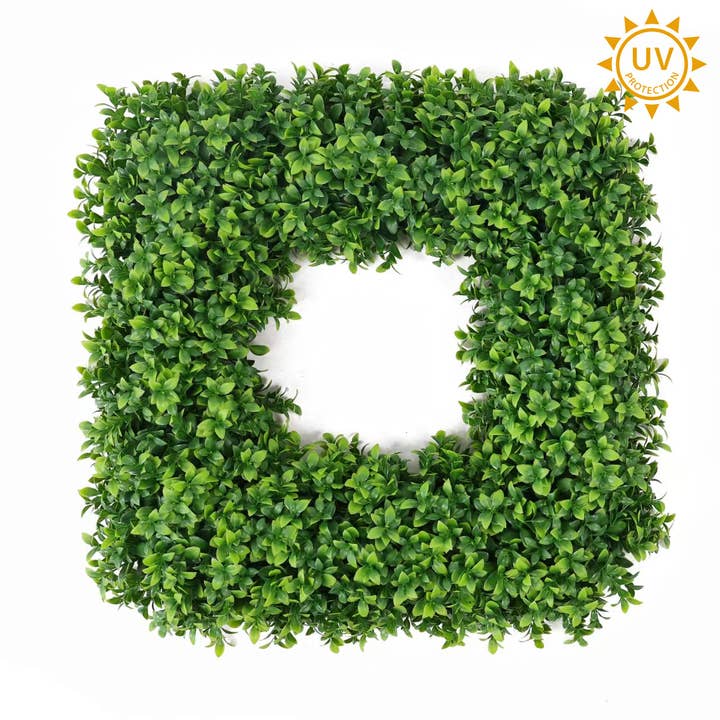 Artificial Boxwood Square Wreath 22" UV, TT Green for wholesale by ES Essentials