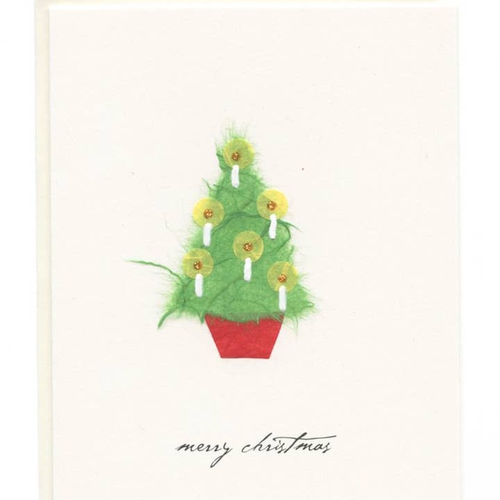 FLAUNT HANDMADE CORRESPONDENCES - Wholesale Christmas Card - "Merry Christmas" Tree w Candles