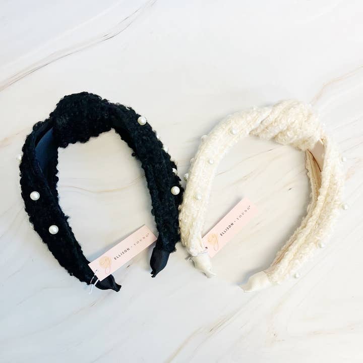 Ellison+Young - Wholesale Fashion Headband - Women's - Pearl And Tweed Knotted Headband3