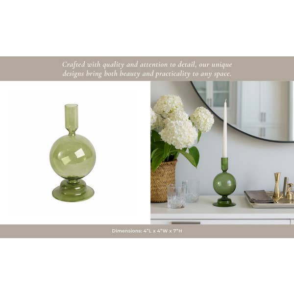 Sagebrook Home - Wholesale Candle Holder - Taper Candle Holder - Olive Glass Bubble, 7 in.10