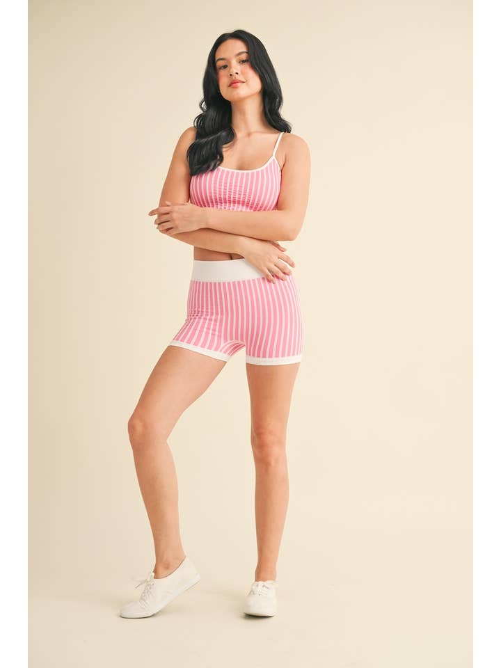 KIMBERLY C - Wholesale Sportkledingset - Dames - Gestreepte Cami Top en Shorts Set4