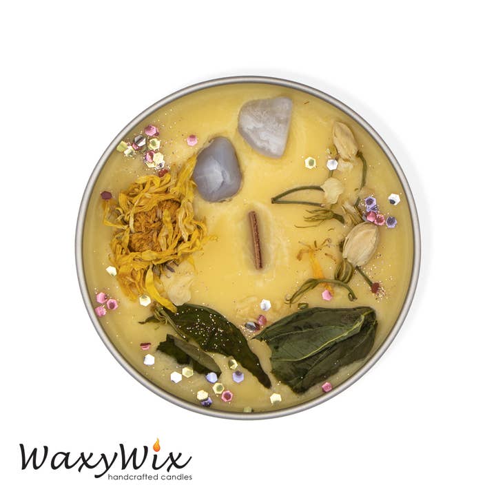 The Wicklow Witch Ltd – wholesale Travel candles – Wiccan Happiness Spell Candle With Crystals1