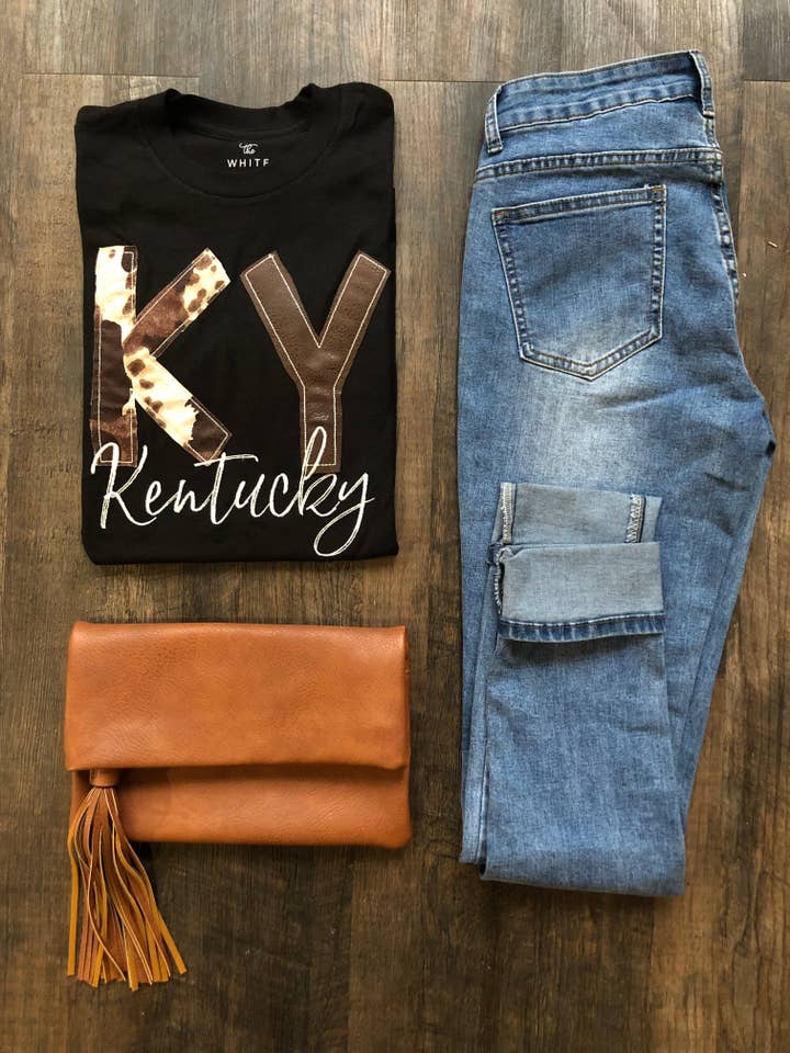 The White Stitch - Wholesale T-Shirt - Women's - State Cow Print Tee | Black