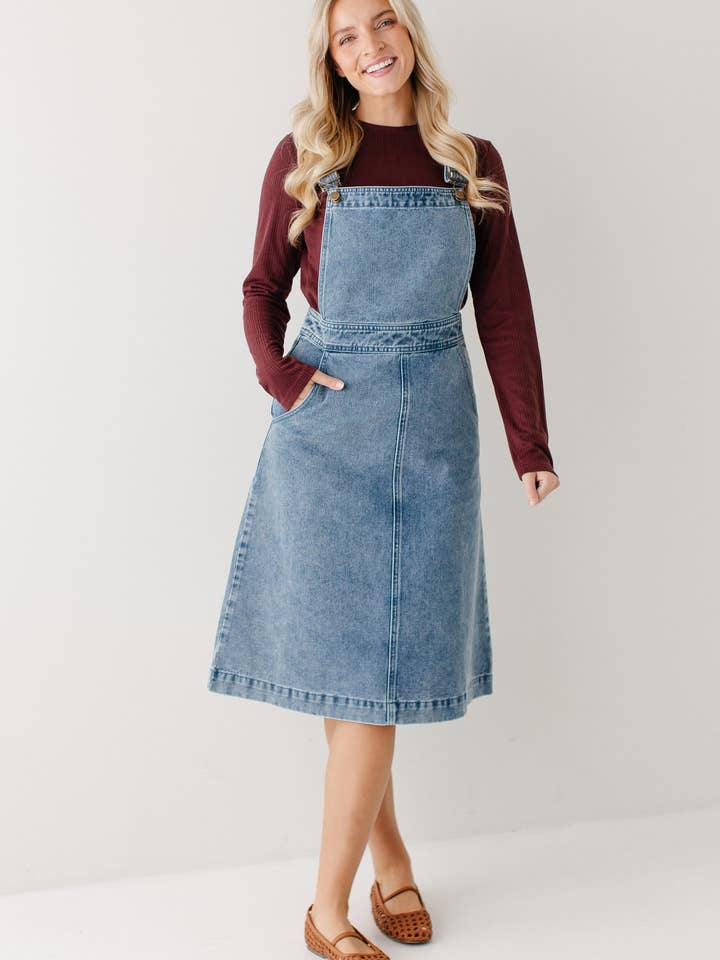 Vintage Wash 'Bailey' Denim Overall Dress for wholesale on Faire2