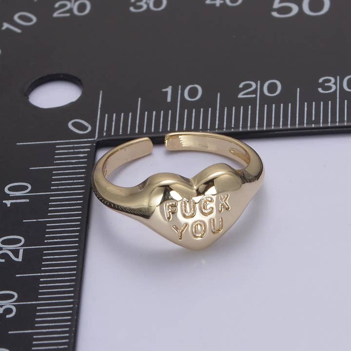 Aim Eternal - Wholesale Signet Ring - Dainty "Fuck You" Gold Heart Stackable Signet Ring