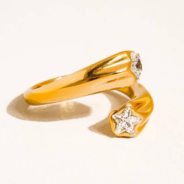Fenella 18K Gold Non-Tarnish Double Star CZ Ring for wholesale on Faire3