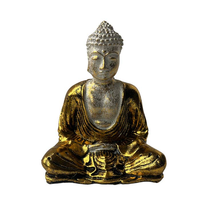 VIE - Venta al por mayor Figura decorativa - Buda sentado blanco y dorado, 14 cm