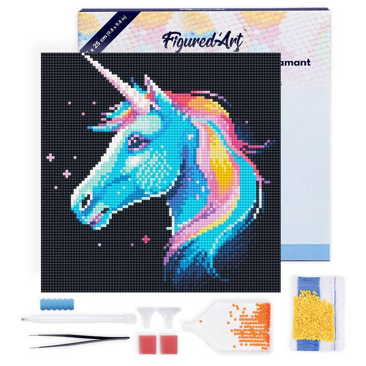 Figured'Art – wholesale Paint set – Mini Diamond Painting 25x25cm - Neon Unicorn