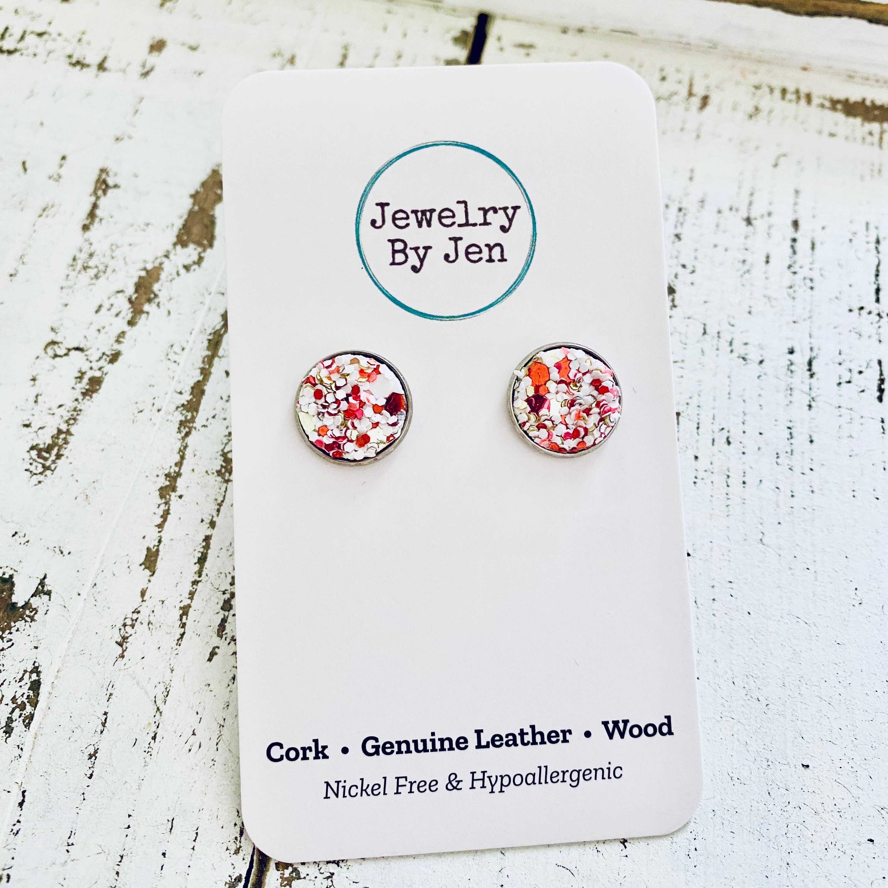 Jewelry By Jen - Wholesale Stud/Post Earrings - Stud Earrings: Candycane Glitter2