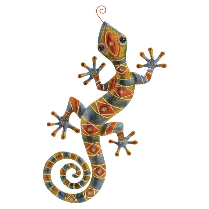 Import Corner - Wholesale Wall Accent - A-55104: MULTI COLORED METAL LIZARD INDOOR OUTDOOR HOME WALL