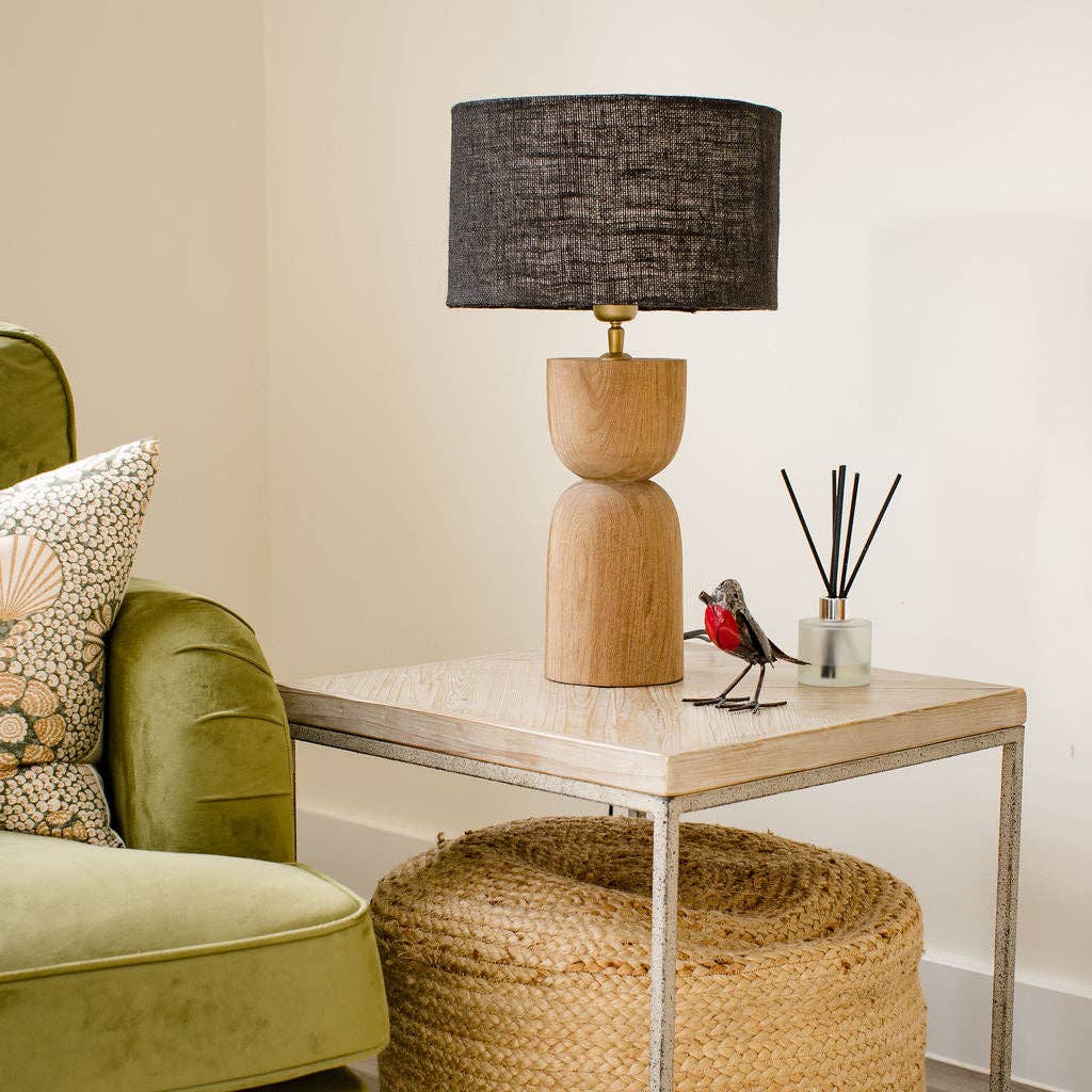 Arthur Cameron - Wholesale Accent/Desk Lamp - Mells, Tall, Light, Sandblasted Wooden Large Table Lamp with Black Shade1