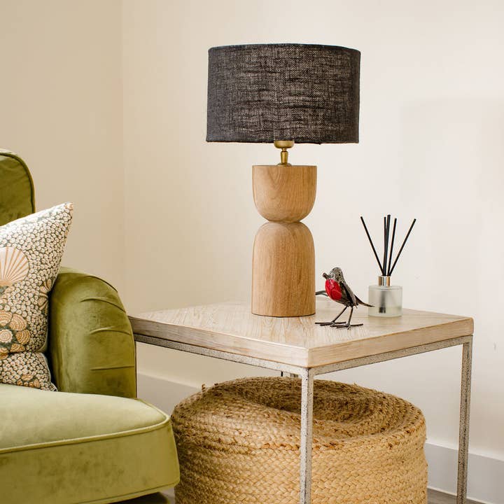 Arthur Cameron - Wholesale Accent/Desk Lamp - Mells, Tall, Light, Sandblasted Wooden Large Table Lamp with Black Shade1