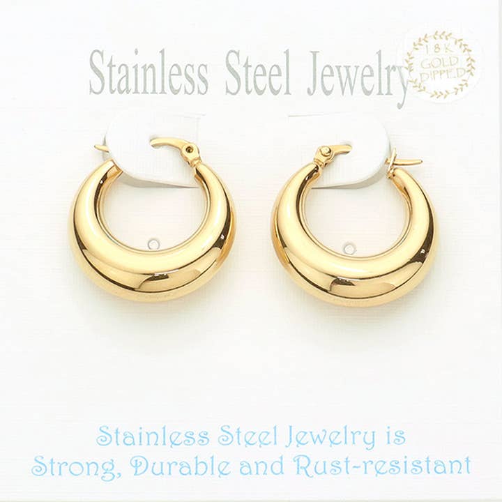 18K Gold Dipped Stainless Steel 1 Inch Metal Hoop Pin Catch Earrings for wholesale by Sensibling Corp.