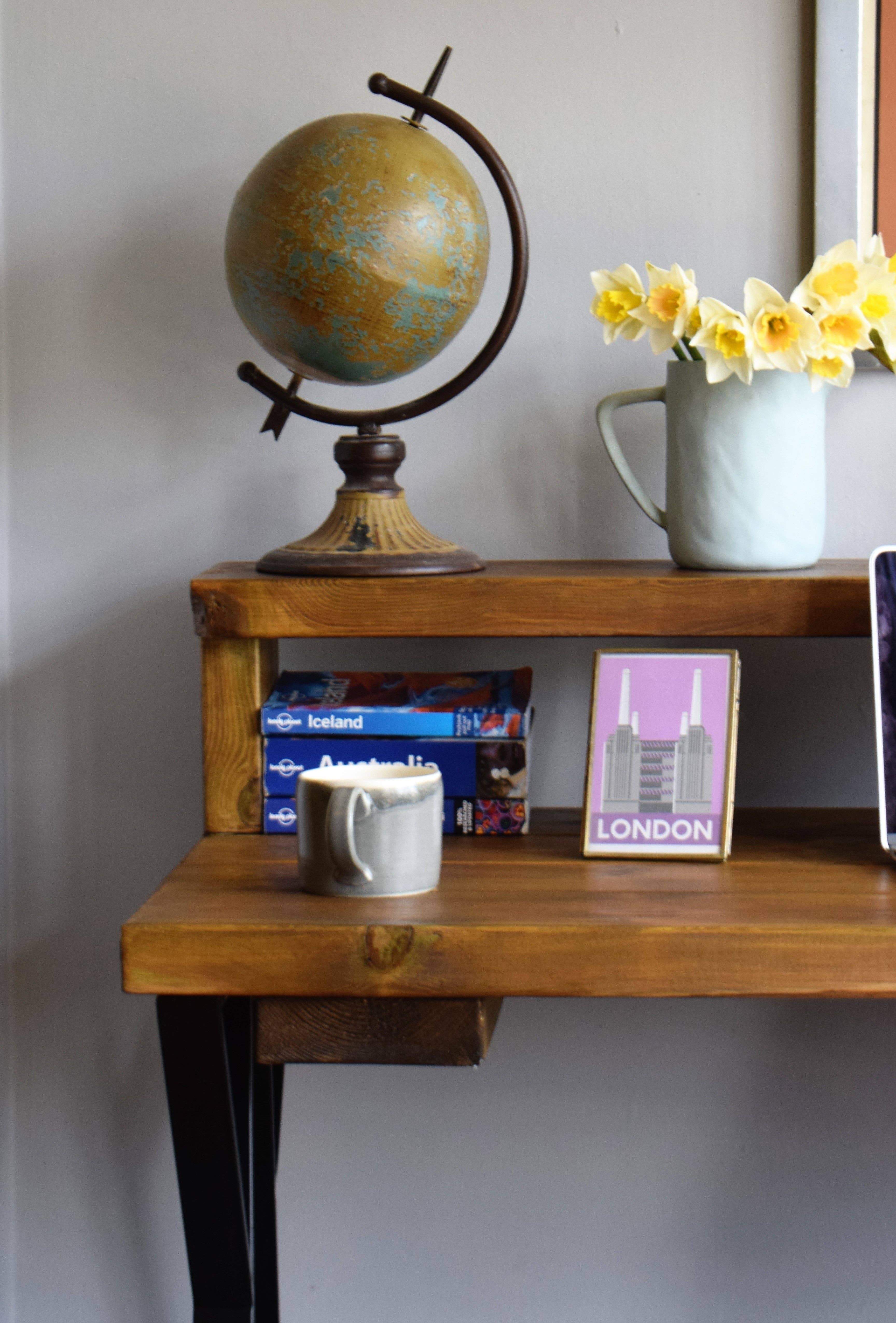 REMOVED BRAND – wholesale Desk set – Industrial Reclaimed Pine Desks with Black Steel Legs - Mid-Century Modern Home Office Furniture  Riser Deep Shelf4