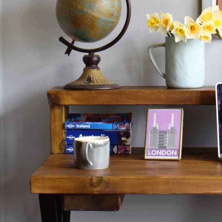 REMOVED BRAND – wholesale Desk set – Industrial Reclaimed Pine Desks with Black Steel Legs - Mid-Century Modern Home Office Furniture Riser Deep Shelf4