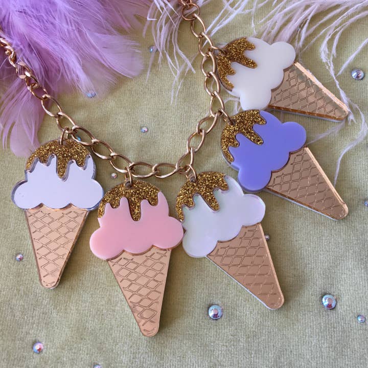 Pastel Ice Cream Cone Laser Cut Arcylic Charm Necklace for wholesale by I'm Your Present