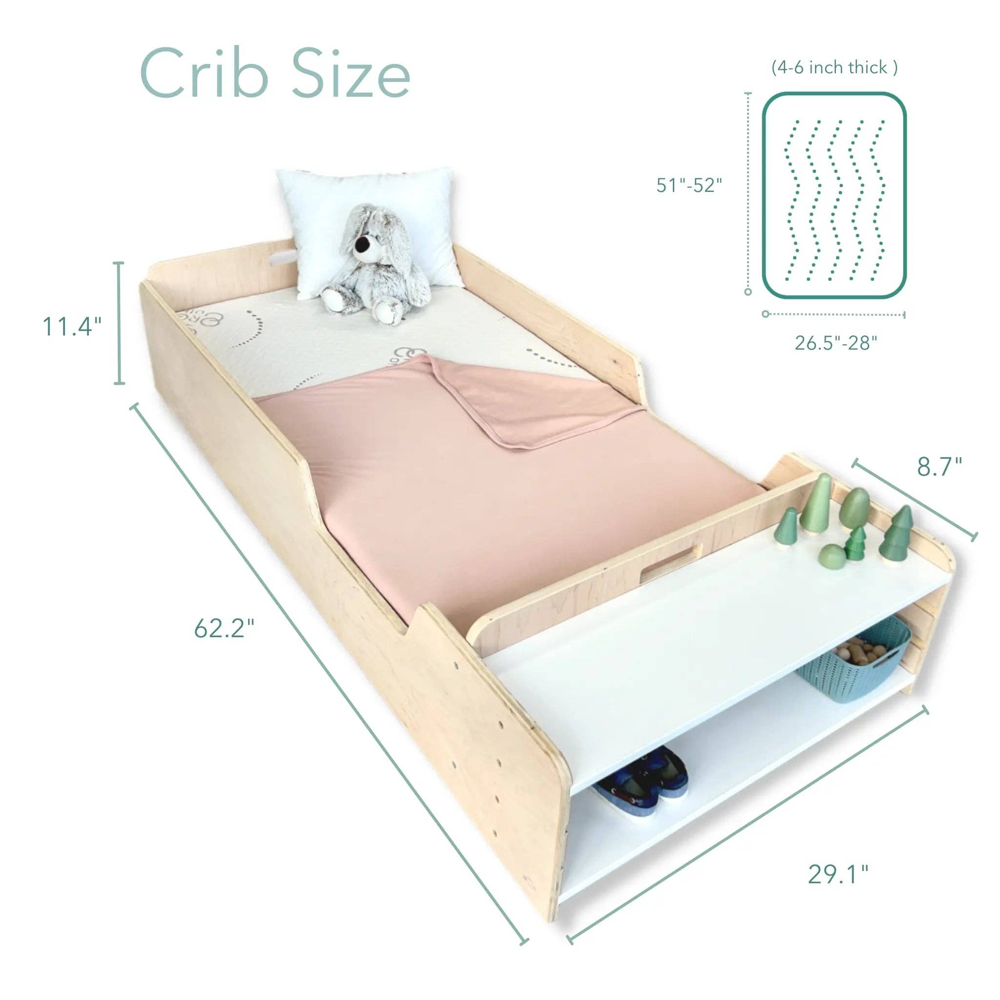 Sapiens Child - Wholesale Bed - Kids & Baby - APPLE - Montessori Floor Bed with Rails & Shelves13