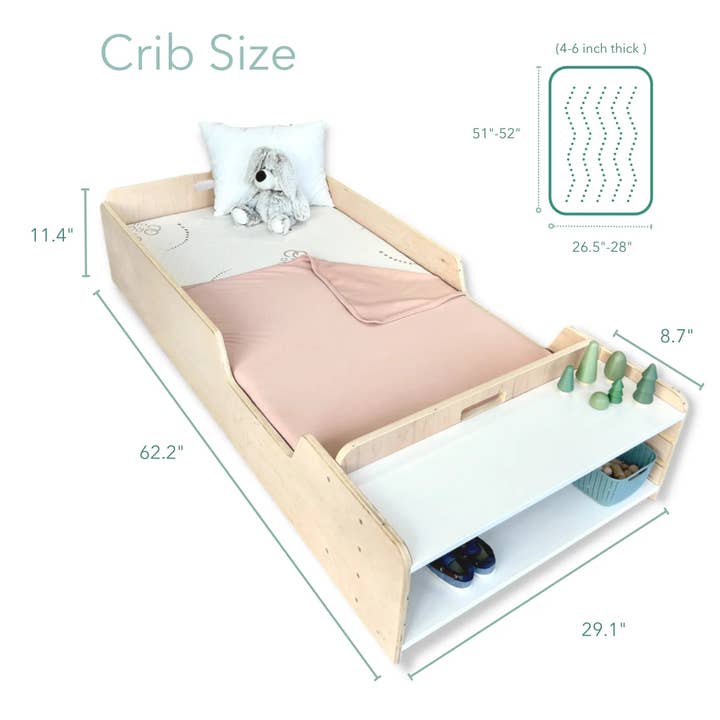 Sapiens Child - Wholesale Bed - Kids & Baby - APPLE - Montessori Floor Bed with Rails & Shelves13