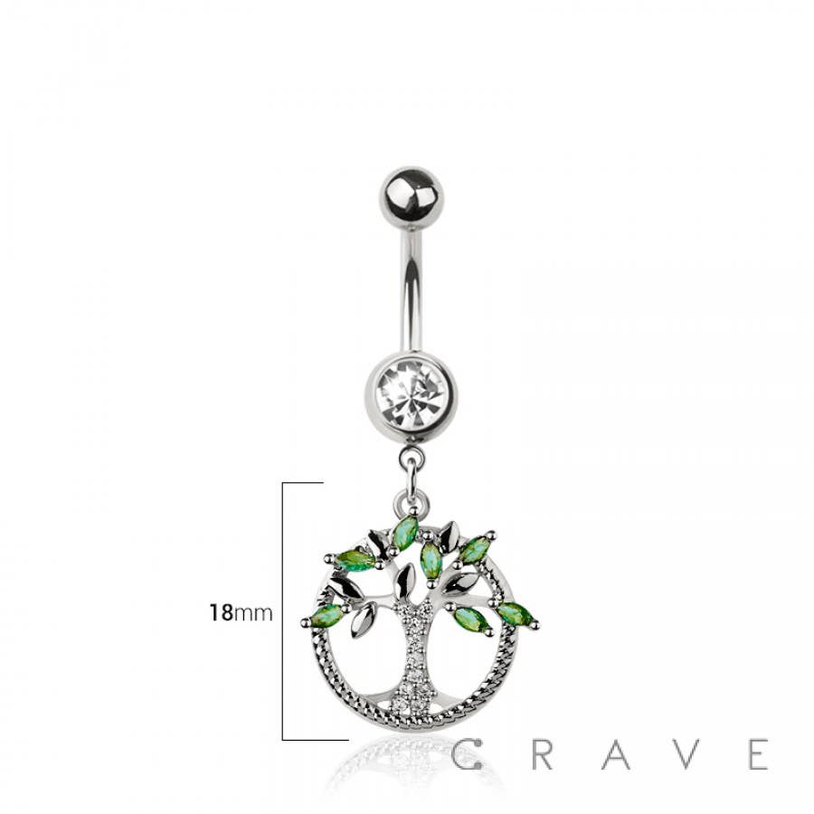 CRAVE - Wholesale Belly Ring - 316L SURGICAL STEEL TREE OF LIFE DANGLE BELLY BUTTON NAVEL R1
