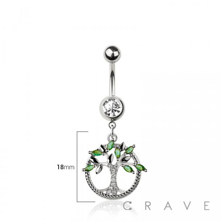CRAVE - Wholesale Belly Ring - 316L SURGICAL STEEL TREE OF LIFE DANGLE BELLY BUTTON NAVEL R1