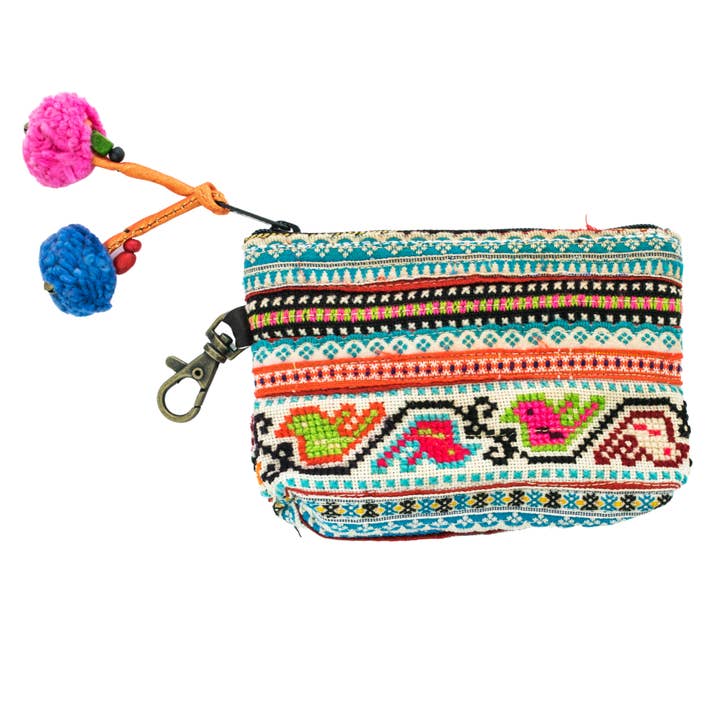 Up-cycled Hmong Textile Coin Purse with Lobster Clip - Thailand for wholesale by Lumily