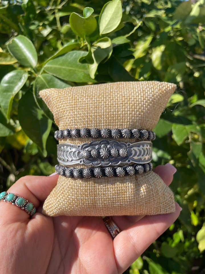 “Taylor Stacker Trio” Navajo Sterling Silver Cuffs Signed for wholesale by Nizhonitradersllc