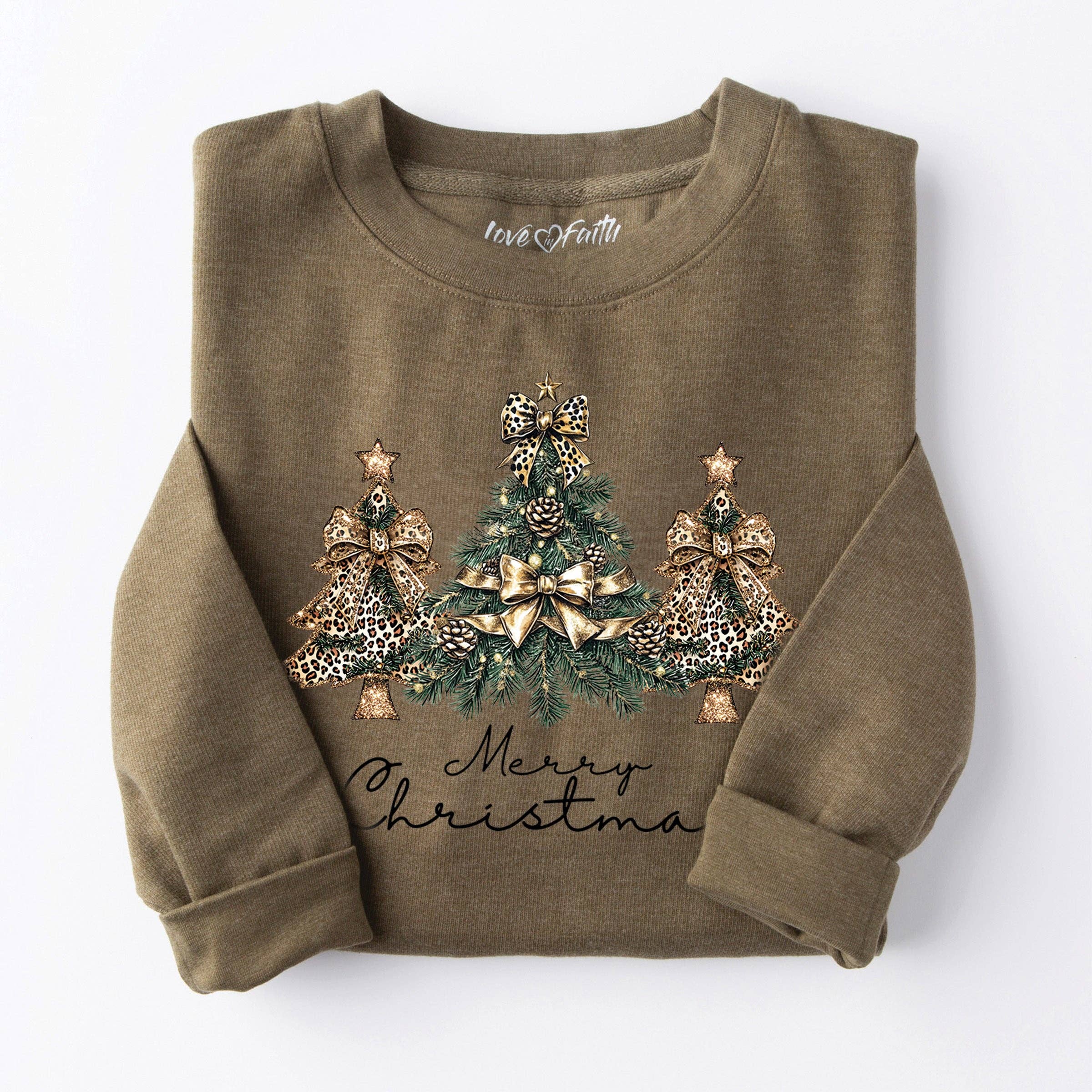 Love in Faith - Wholesale Graphic Sweatshirt - Women's - Christmas Tree Leopard Sweatshirt0