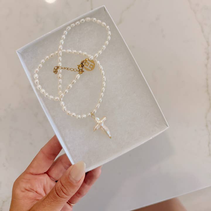 Mother of Pearl Cross Necklace for wholesale by Hoo Hoops