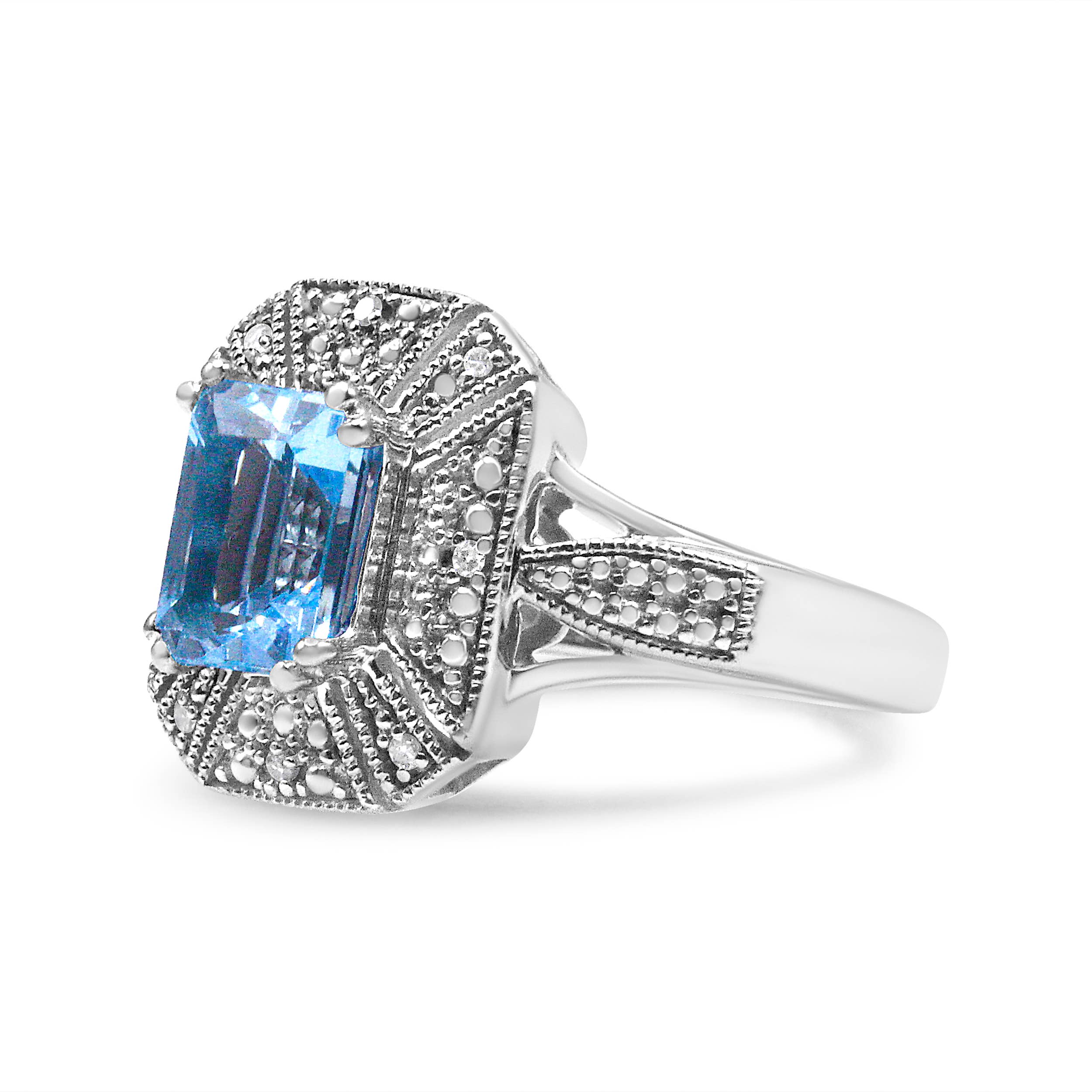 Infinite Jewels – wholesale Cocktail/statement ring – Sterling Silver Diamond Accent & Emerald Blue Topaz Ring1
