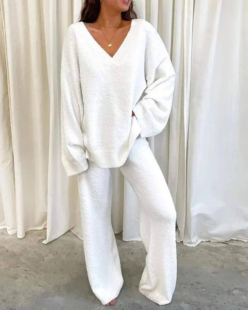 Fashion Combination - Wholesale Top & Pant Set (NOT Loungewear) - Women's - v neck long sleeve casual top pants set8