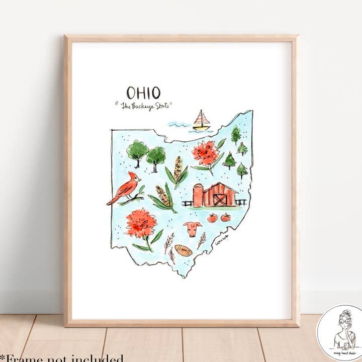Mapa del estado de Ohio. Personalizado con tu ciudad para venta al por mayor de Messy Heart Studio