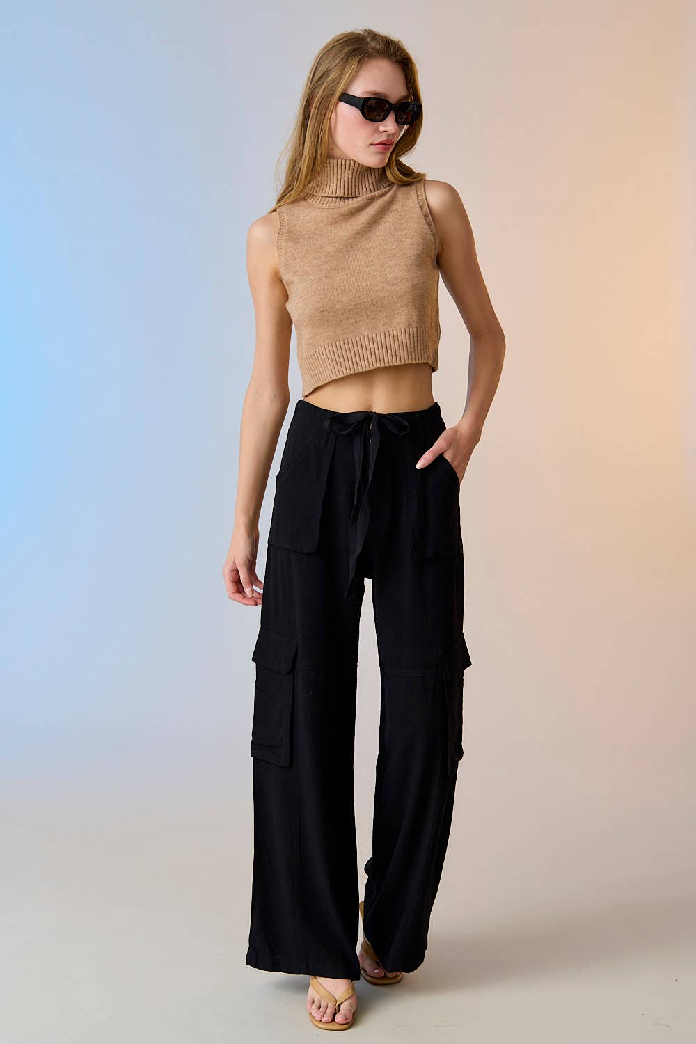 Noir PP17912 - Pantalon utilitaire à jambes larges Maya Relaxed Fit en vente sur Faire22