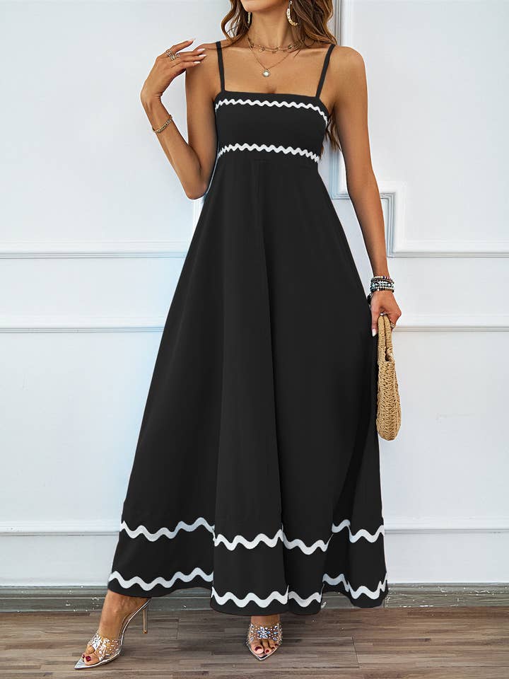 Anna Kaci Wholesale - Wholesale Dress – Women's - Rickrack Trim Spaghetti-Strap Maxi Dress1