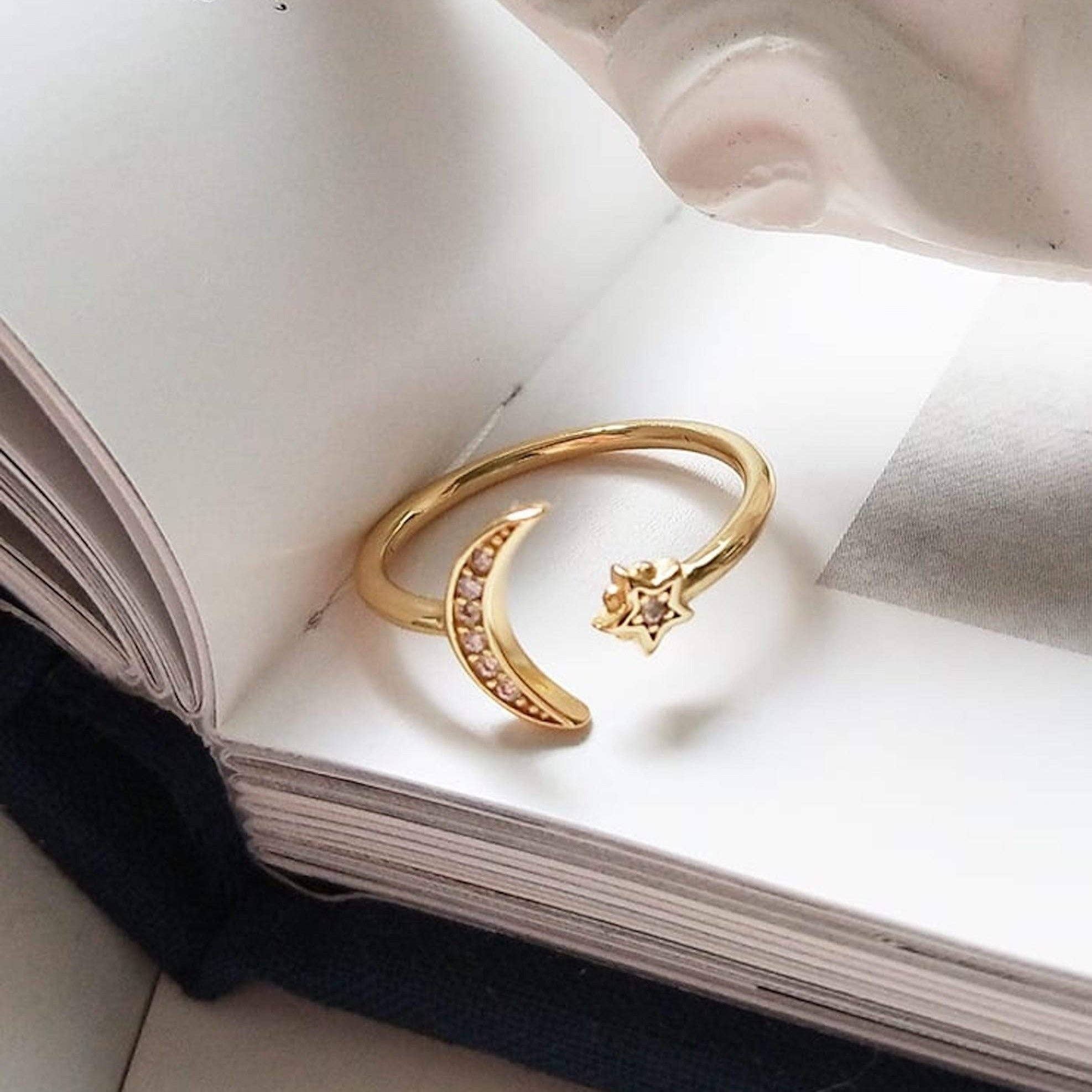 14K Gold Moon and Star Ring for wholesale on Faire3