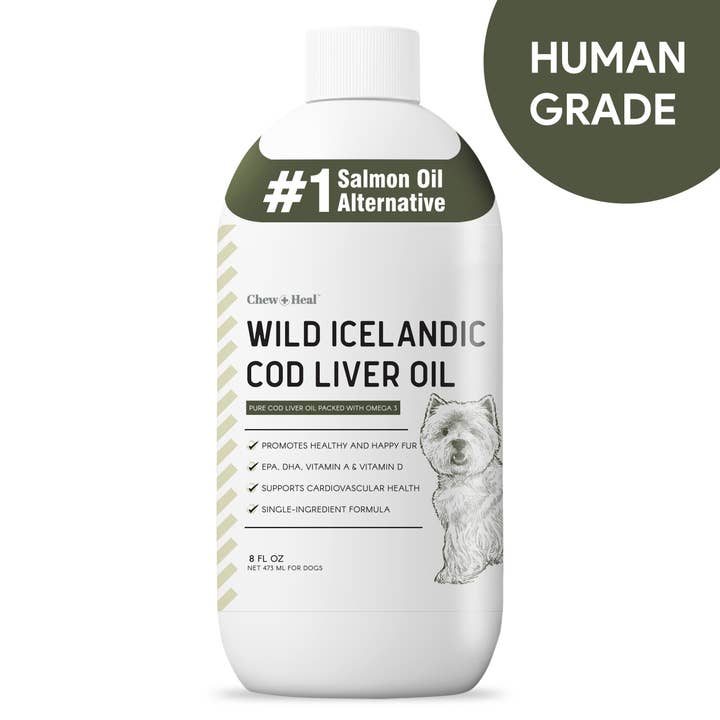 Chew + Heal - Wholesale Pet Supplement - Dog - Wild Caught Cod Liver Oil for Dogs, Single Ingredient - 8oz