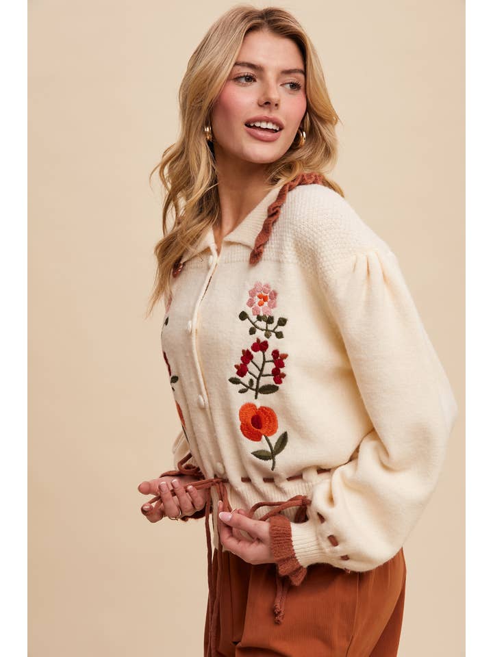 Listicle - Vendita all'ingrosso Cardigan - Donna - Cardigan Maglione Ricamato a Fiori19