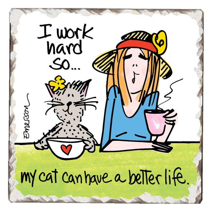 "Cat Life" Single Tumbled Tile Stone Coaster for wholesale by Conimar Promotions