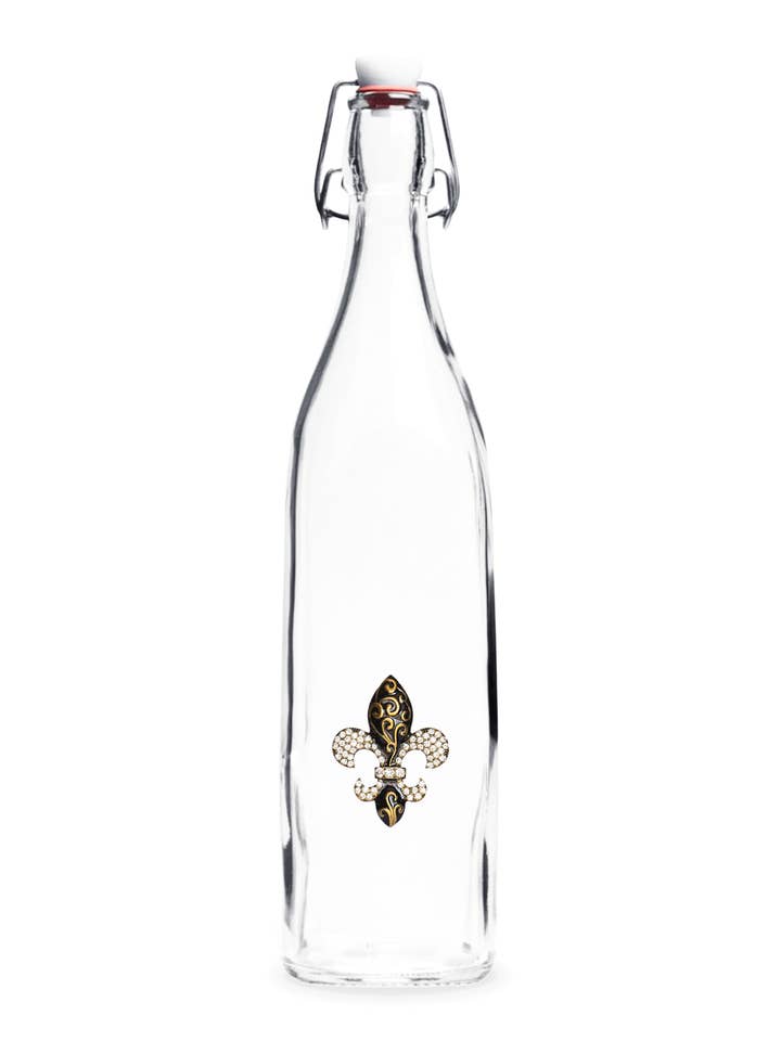 Botella con diseño de flor de lis con diseño de flor de lis, color dorado para venta al por mayor de The Queens' Jewels®