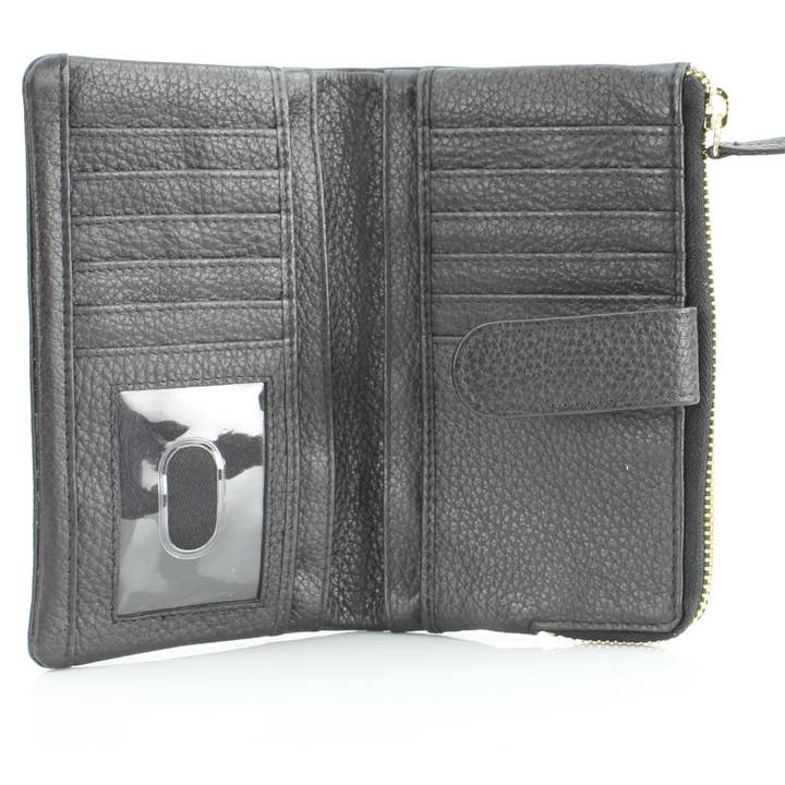 Leather Impressions Inc - Wholesale Wallet - Women's - Rivet and Burr Ladies Leather Two Button Zippered Wallet