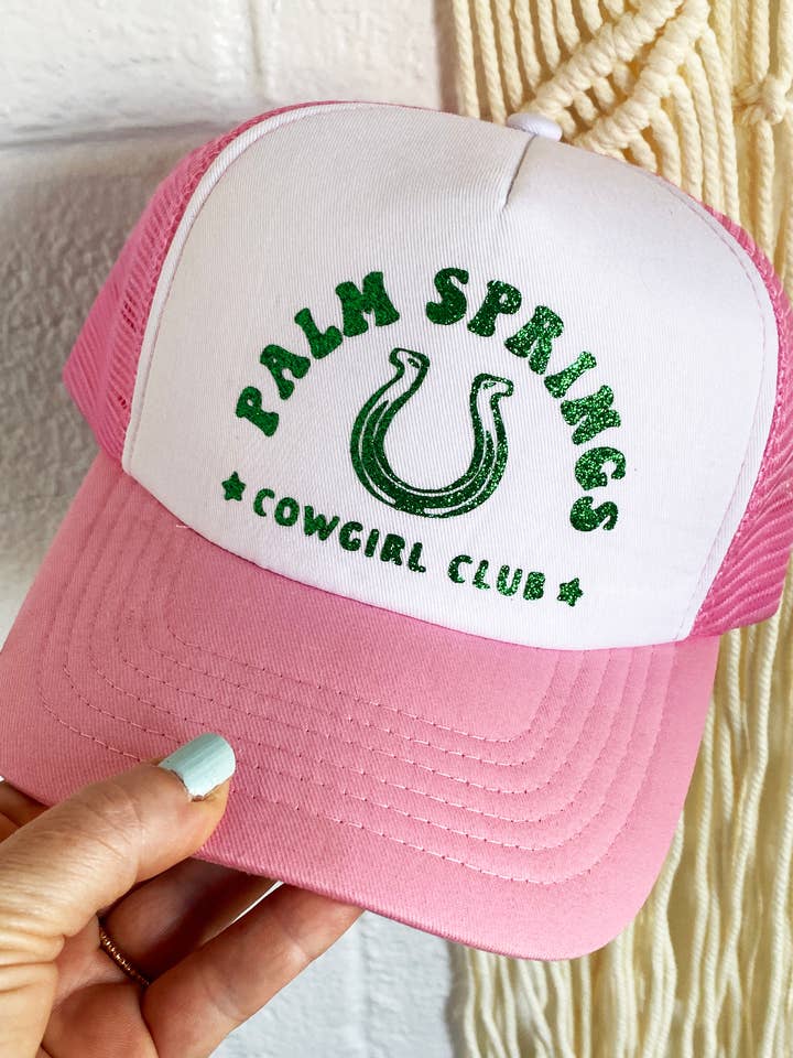Palm Springs Cowgirl Club Trucker Hat - Pink and White for wholesale by Ali Dee
