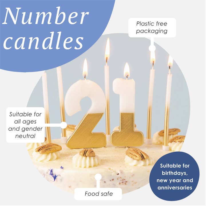 Talking Tables UK – wholesale Cake candle – White & Gold Number Birthday Candles Set| 0-9 | 30 Pack |4